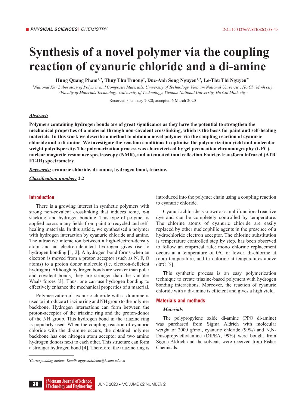 Synthesis of a Novel Polymer Via the Coupling Reaction of Cyanuric