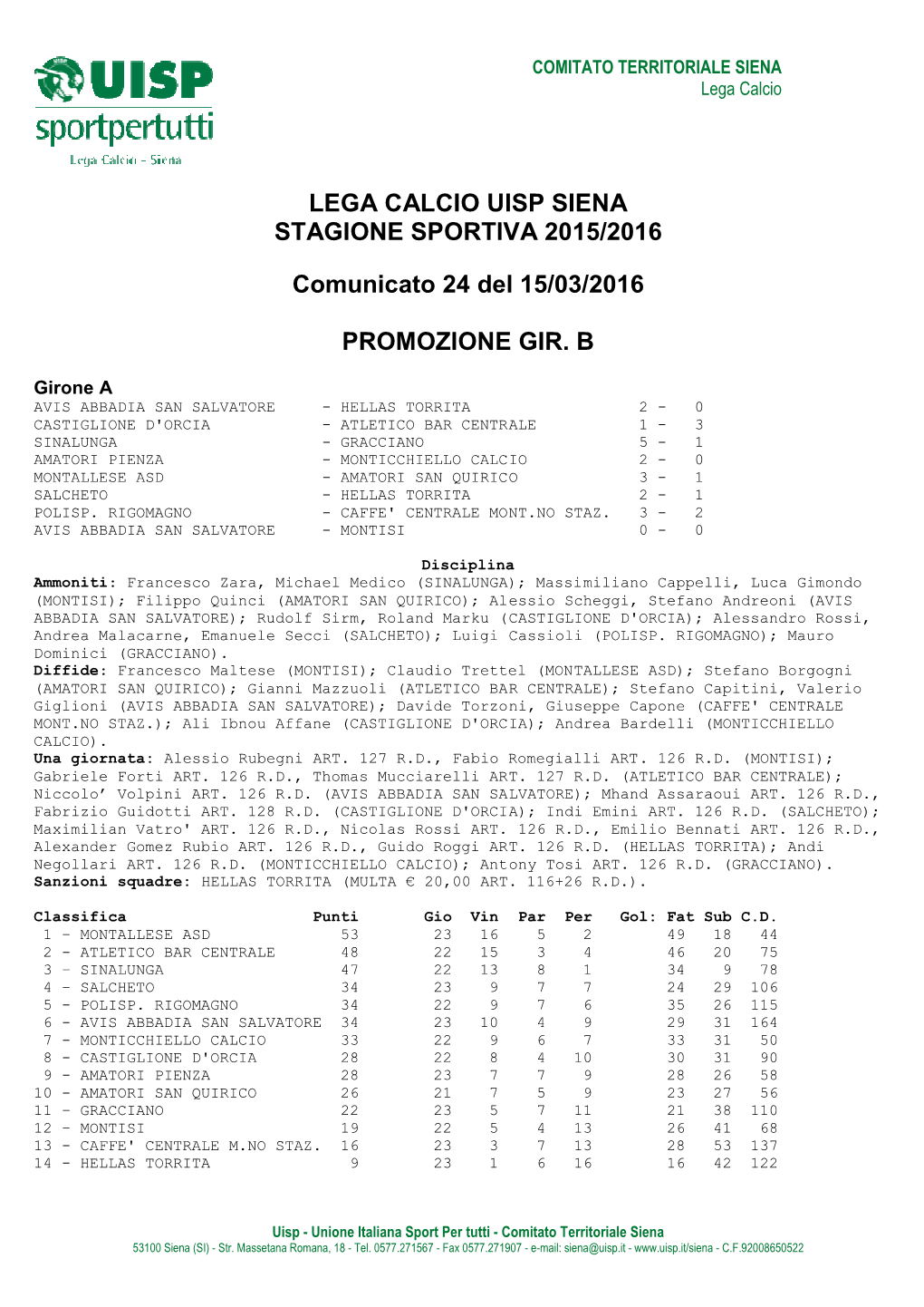 Comunicato Promozione Gir. B