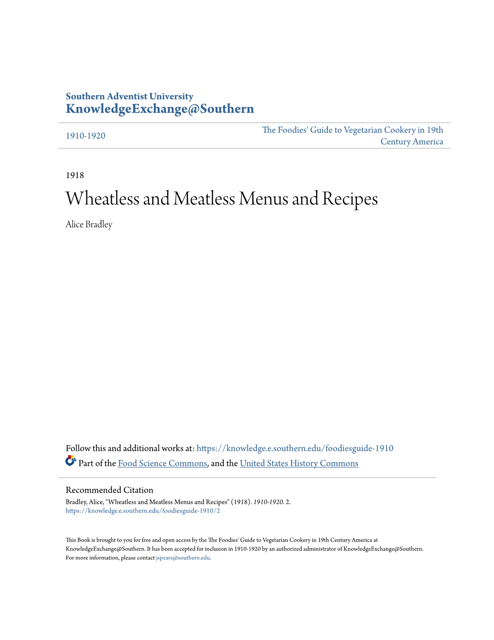 Wheatless and Meatless Menus and Recipes Alice Bradley