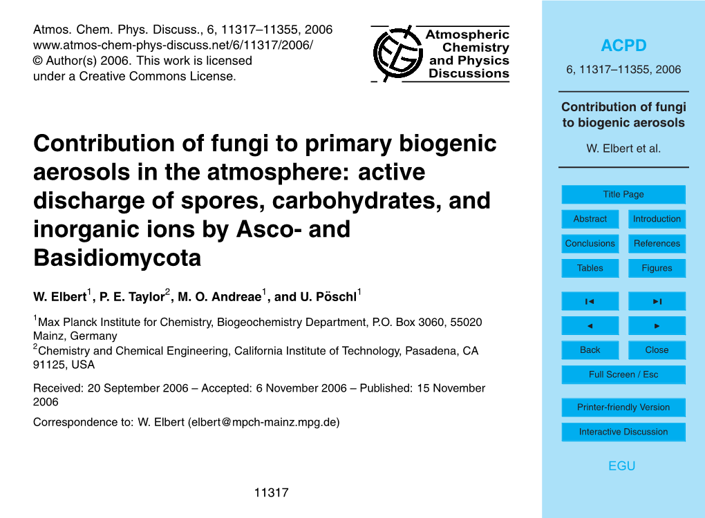 Contribution of Fungi to Biogenic Aerosols