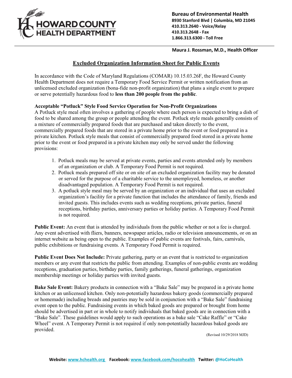 Bureau of Environmental Health Excluded Organization Information