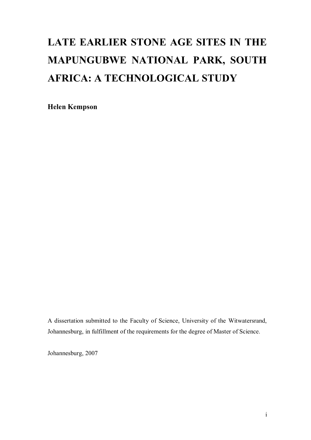 Late Earlier Stone Age Sites in the Mapungubwe National Park, South Africa: a Technological Study