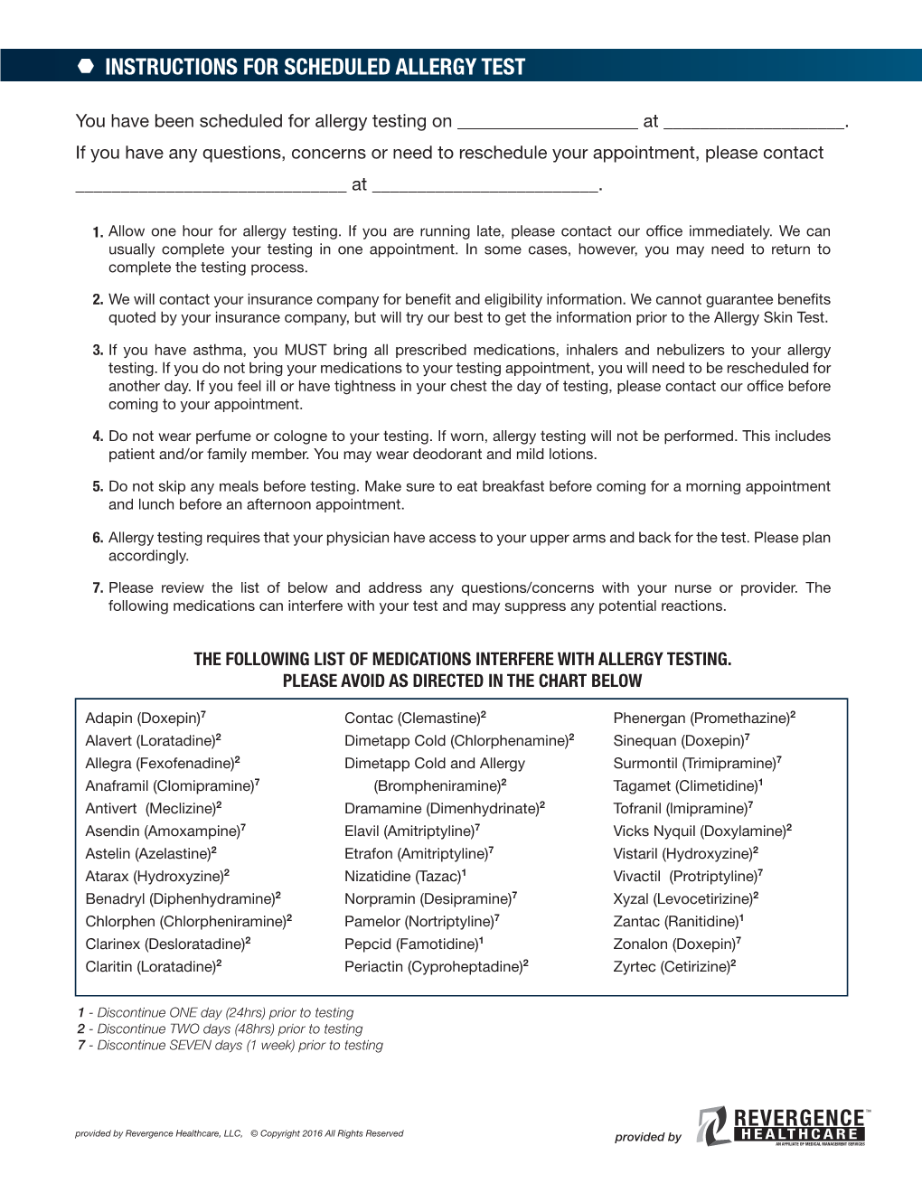 Instructions for Scheduled Allergy Test