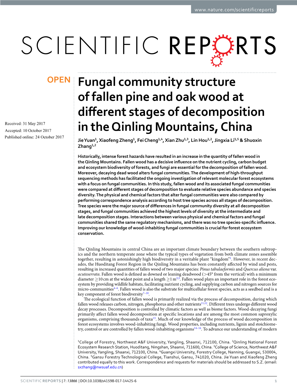 Fungal Community Structure of Fallen Pine and Oak Wood at Different
