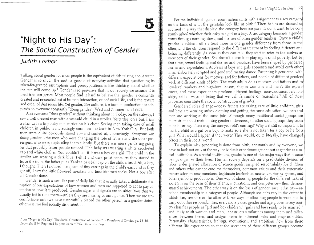 “Night to His Day”: the Social Construction of Gender