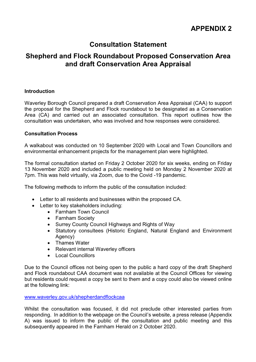 Dunsfold CAA Consultation Statement