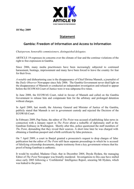 Statement Gambia: Freedom of Information and Access to Information