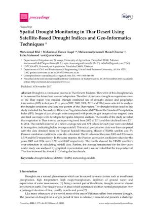 Spatial Drought Monitoring in Thar Desert Using Satellite-Based Drought Indices and Geo-Informatics Techniques †