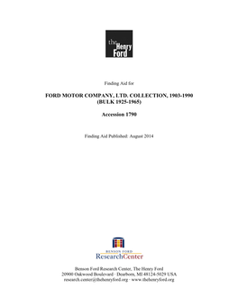 Finding Aid for the Ford Motor Company, Ltd. Collection, 1903-1990