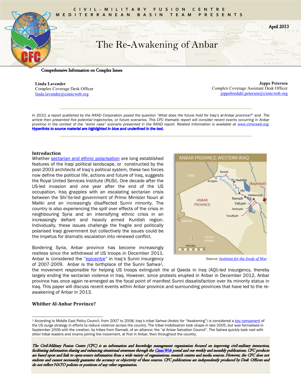 Re-Awakening of Anbar Province