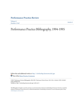 Performance Practice Bibliography, 1994-1995