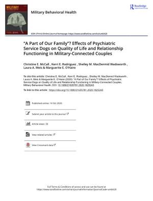 Effects of Psychiatric Service Dogs on Quality of Life and Relationship Functioning in Military-Connected Couples