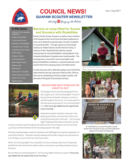 COUNCIL NEWS! July / Aug 2017 QUAPAW SCOUTER NEWSLETTER