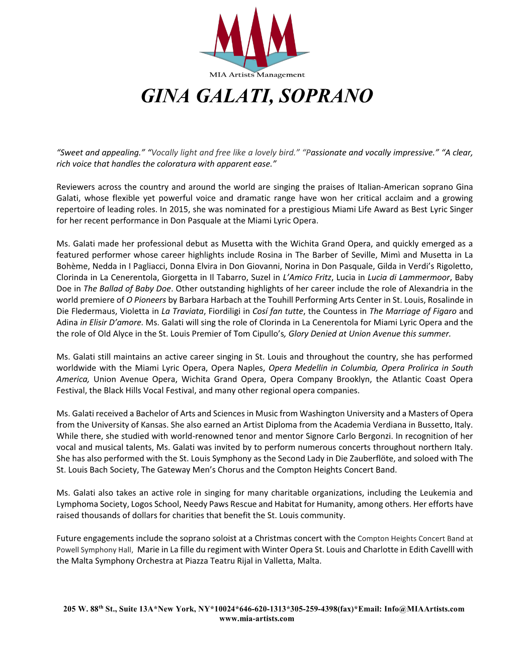 Gina Galati, Soprano
