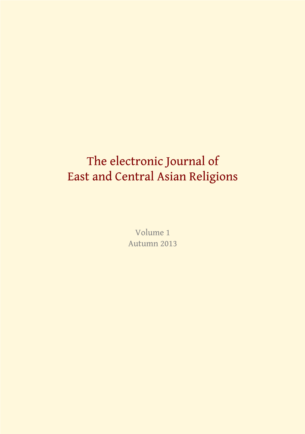 The Electronic Journal of East and Central Asian Religions