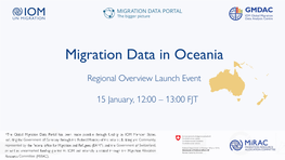 Migration Data in Oceania Opening Remarks Global Migration Data Portal* • Challenge: Migration Data Are Scattered Between Various Institutions and Countries