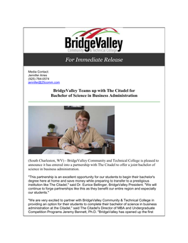 Bridgevalley Teams up with the Citadel for Bachelor of Science in Business Administration