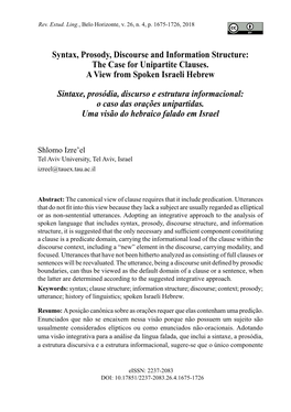 The Case for Unipartite Clauses. a View from Spoken Israeli Hebrew