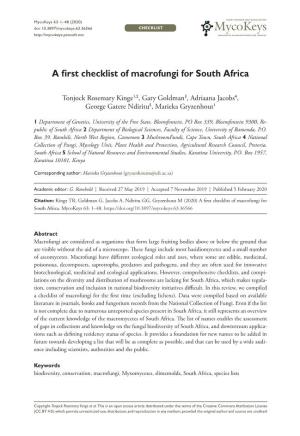 A First Checklist of Macrofungi for South Africa