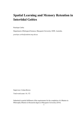 Spatial Learning and Memory Retention in Intertidal Gobies