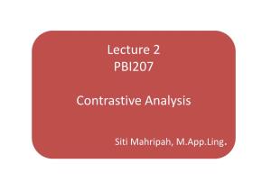 Lecture 2 PBI207 Contrastive Analysis