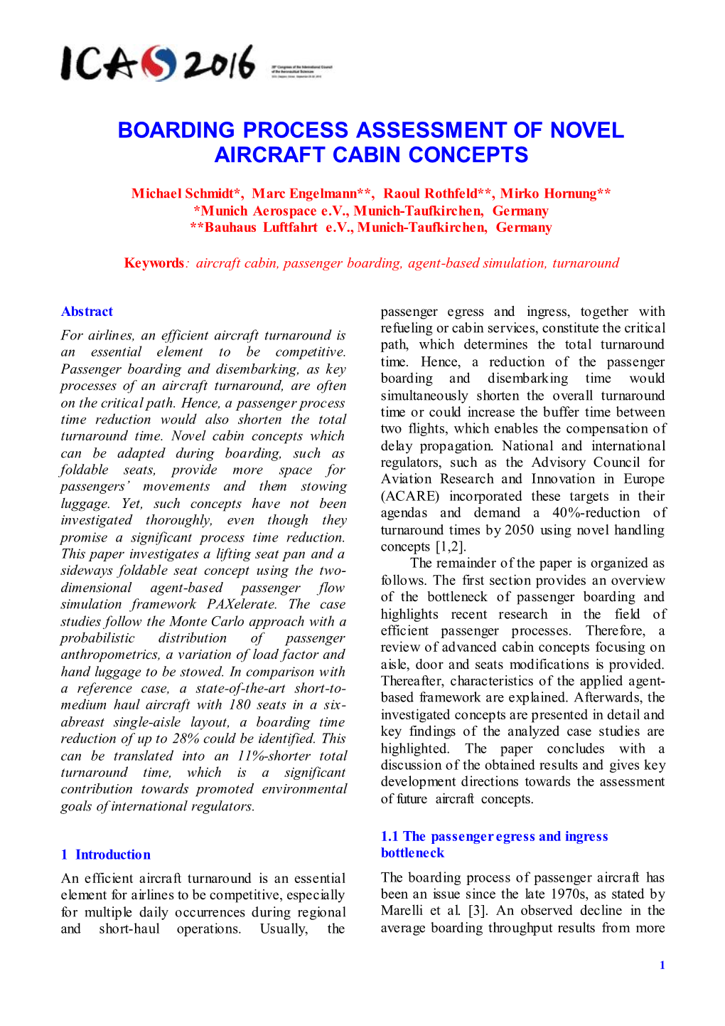 Boarding Process Assessment of Novel Aircraft Cabin Concepts