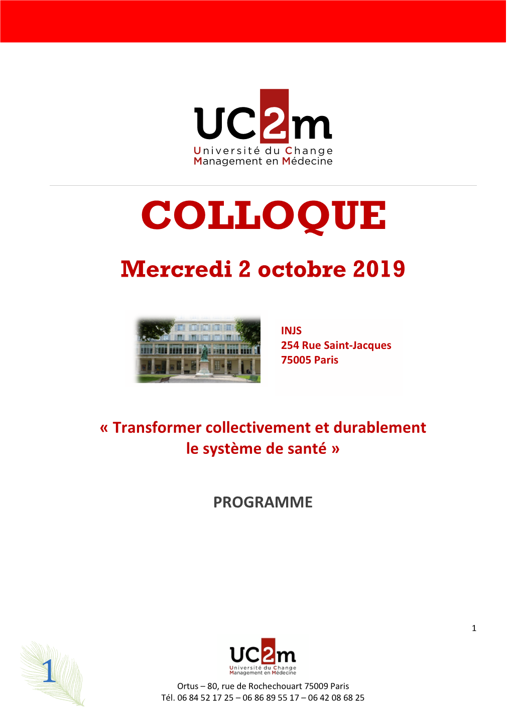 COLLOQUE Mercredi 2 Octobre 2019