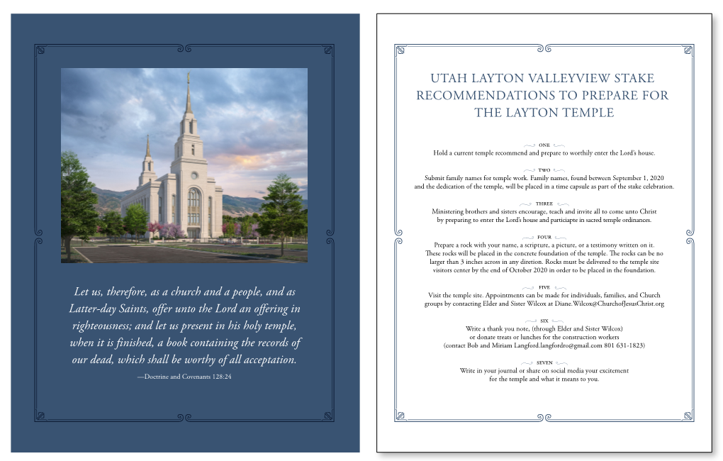 Utah Layton Valleyview Stake Recommendations to Prepare for the Layton Temple