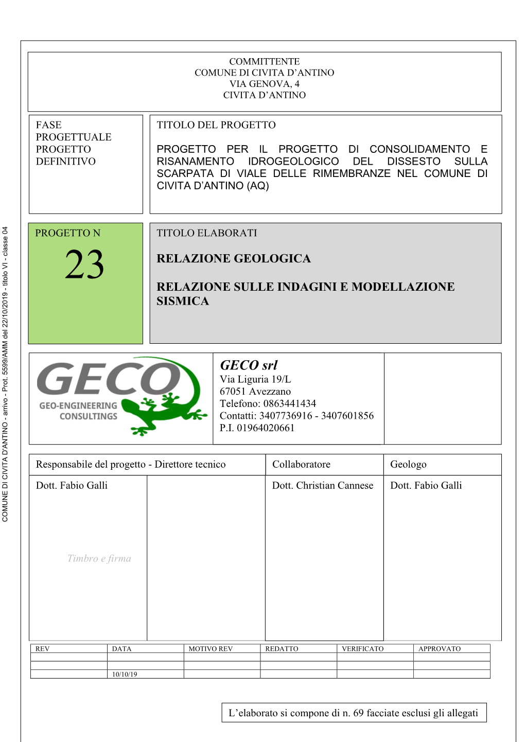 GECO Srl Via Liguria 19/L 67051 Avezzano Telefono: 0863441434 Contatti: 3407736916 - 3407601856 P.I