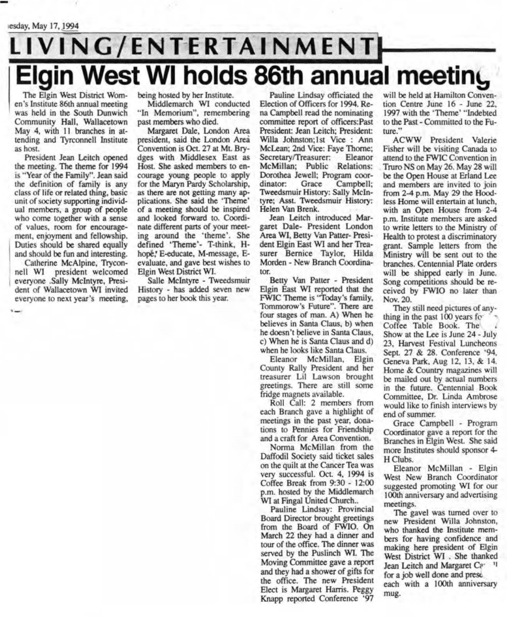 The Elgin West District Wom- En's Institute 86Th Annual