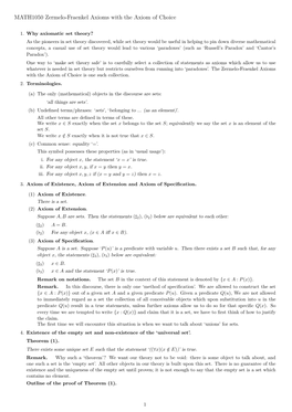 MATH1050 Zermelo-Fraenkel Axioms with the Axiom of Choice