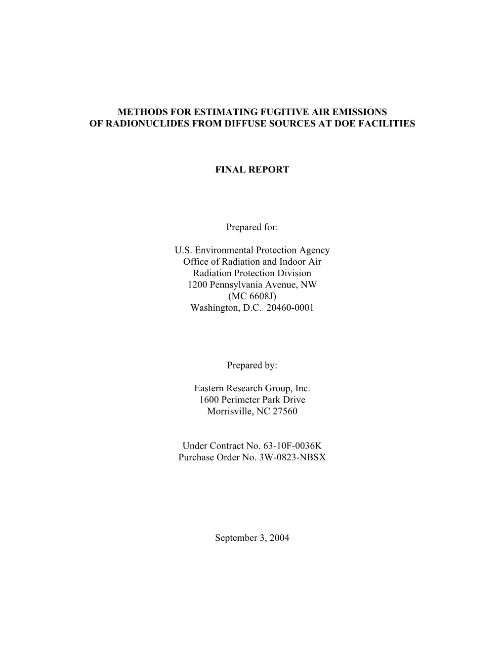 Methods for Estimating Fugitive Air Emissions of Radionuclides from Diffuse Sources at Doe Facilities