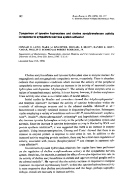 Comparison of Tyrosine Hydroxylase and Choline Acetyltransferase Activity in Response to Sympathetic Nervous System Activation