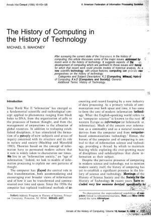The History of Computing in the History of Technology