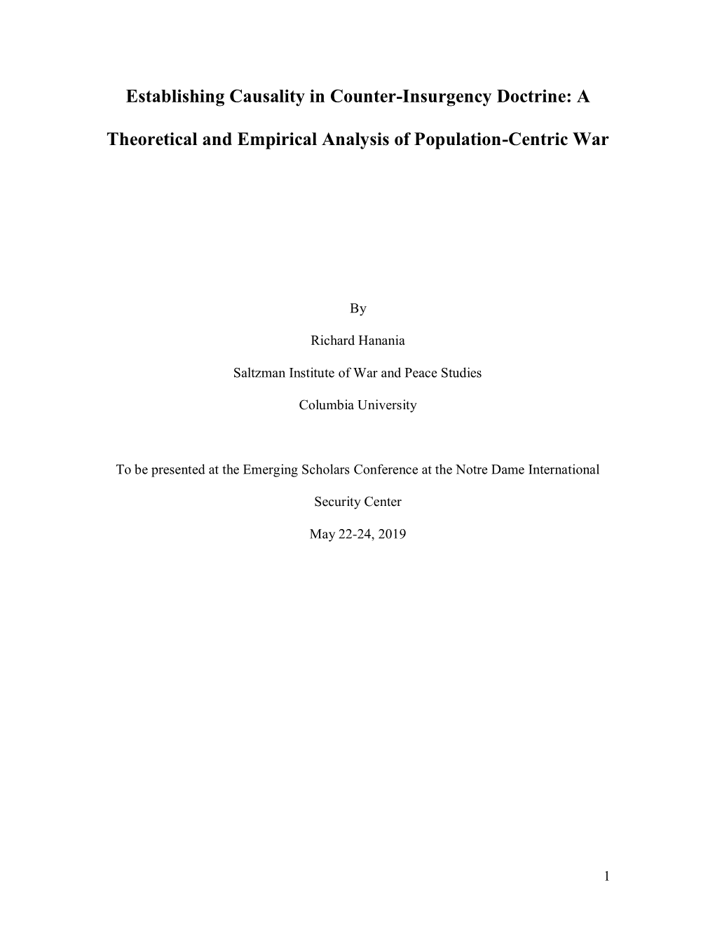 Establishing Causality in Counter-Insurgency Doctrine: a Theoretical and Empirical Analysis of Population-Centric