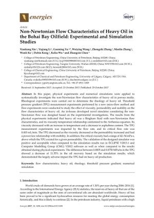 Non-Newtonian Flow Characteristics of Heavy Oil in the Bohai Bay Oilfield: Experimental and Simulation Studies