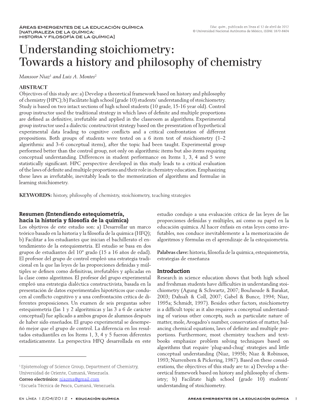 Understanding Stoichiometry: Towards a History and Philosophy of Chemistry