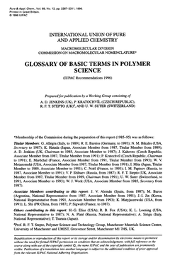 GLOSSARY of BASIC TERMS in POLYMER SCIENCE (IUPAC Recommendations 1996)