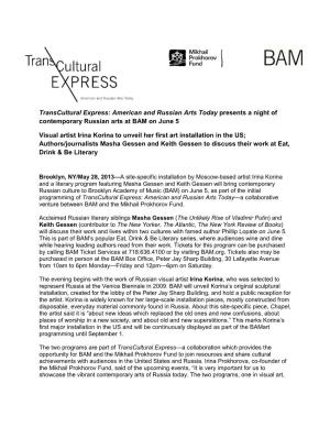Transcultural Express: American and Russian Arts Today Presents a Night of Contemporary Russian Arts at BAM on June 5