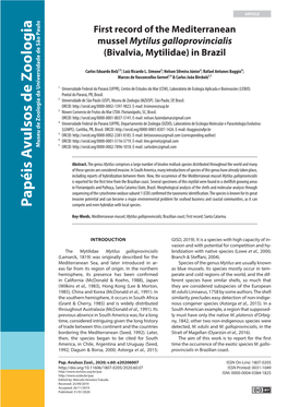 First Record of the Mediterranean Mussel Mytilus Galloprovincialis (Bivalvia, Mytilidae) in Brazil
