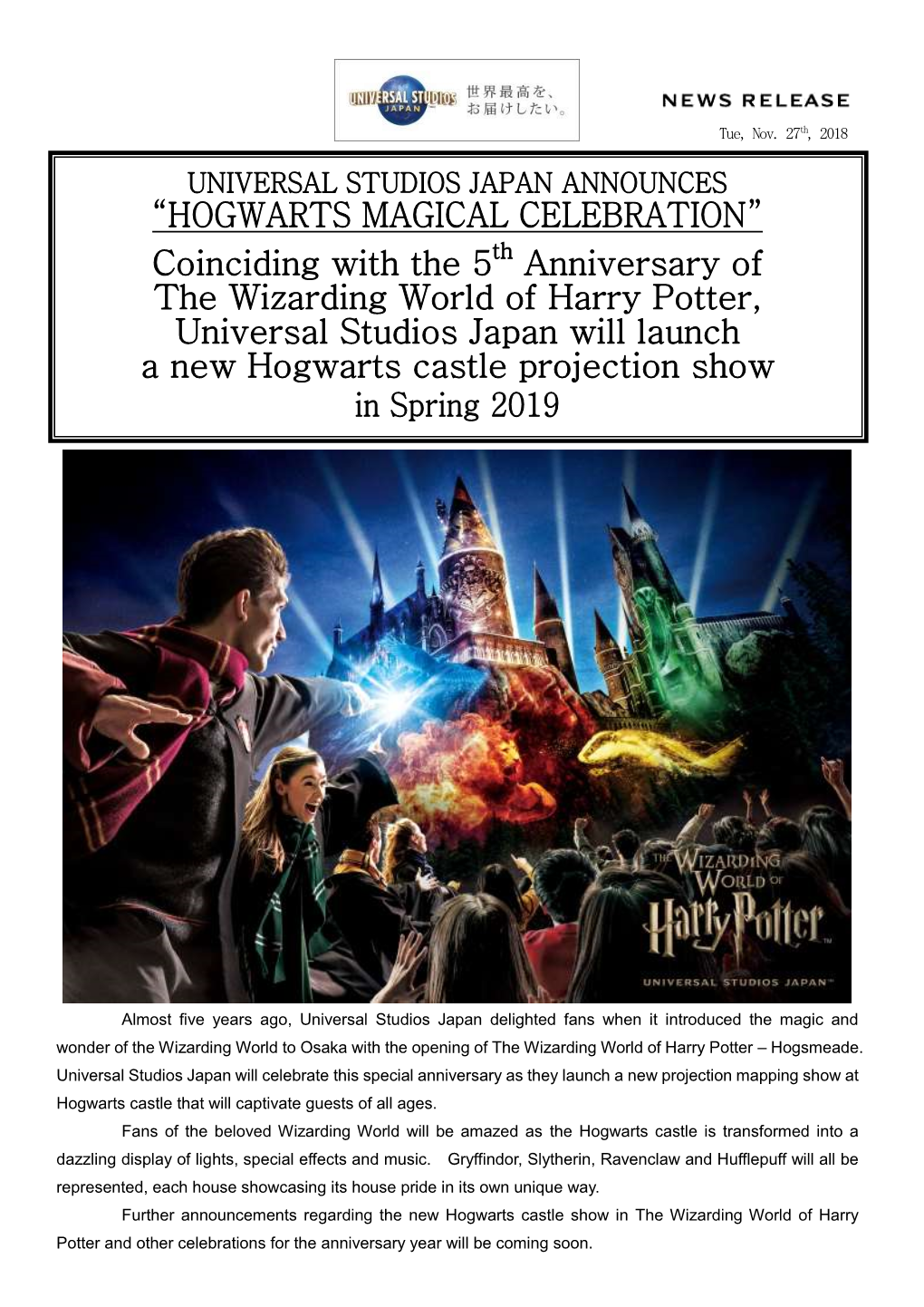 “HOGWARTS MAGICAL CELEBRATION” Coinciding With