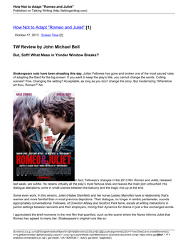 Romeo and Juliet" Published on Talking Writing (