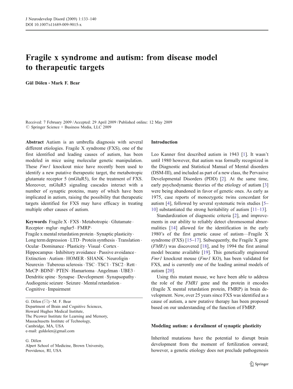 fragile-x-syndrome-and-autism-from-disease-model-to-therapeutic