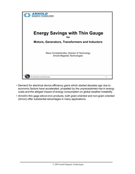 Energy Savings with Thin Gauge for Motors, Generators, Transformers and Inductors