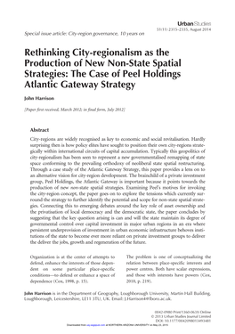 Rethinking City-Regionalism As the Production of New Non-State Spatial Strategies: the Case of Peel Holdings Atlantic Gateway Strategy