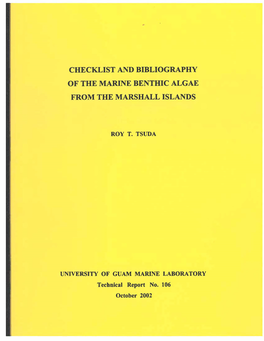 Checklist and Bibliography of the Marine Benthic Algae from the Marshall Islands