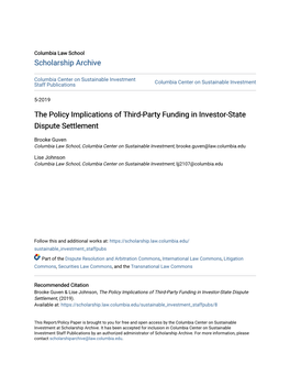 The Policy Implications of Third-Party Funding in Investor-State Dispute Settlement