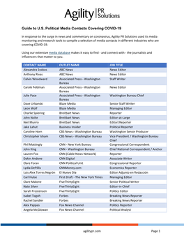 Guide to U.S. Political Media Contacts Covering COVID-19