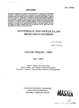 MATERIALS and MOLECULAR RESEARCH DIVISION Annual