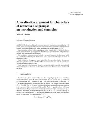 A Localization Argument for Characters of Reductive Lie Groups: an Introduction and Examples Matvei Libine